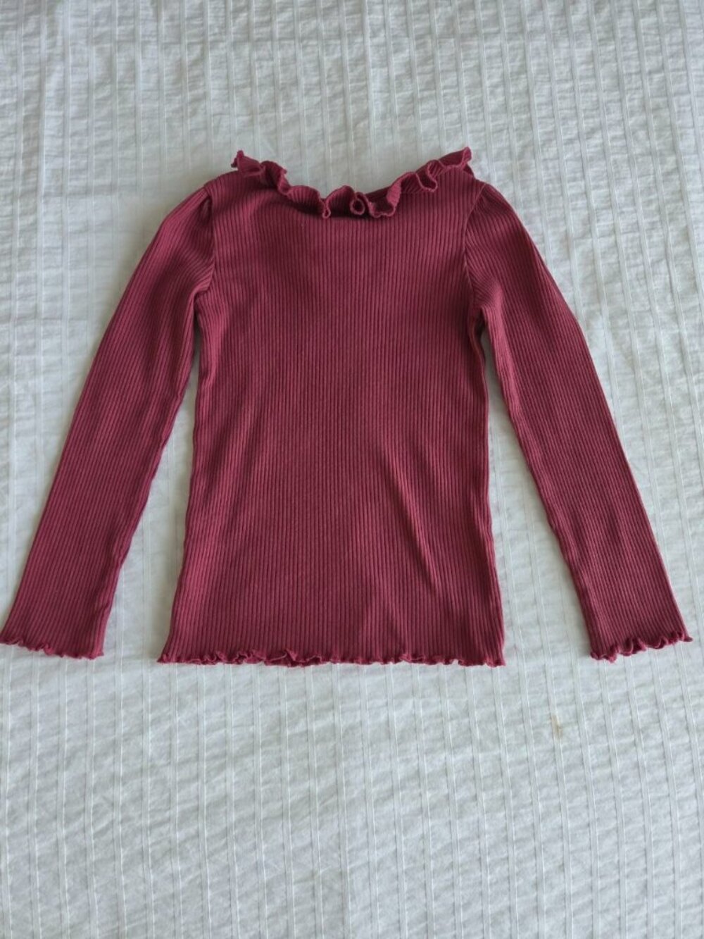 Garanimals Girls Ribbed Long Sleeve Ruffle Top Burgundy Size 5T Stretch Cotton - Picture 3 of 7